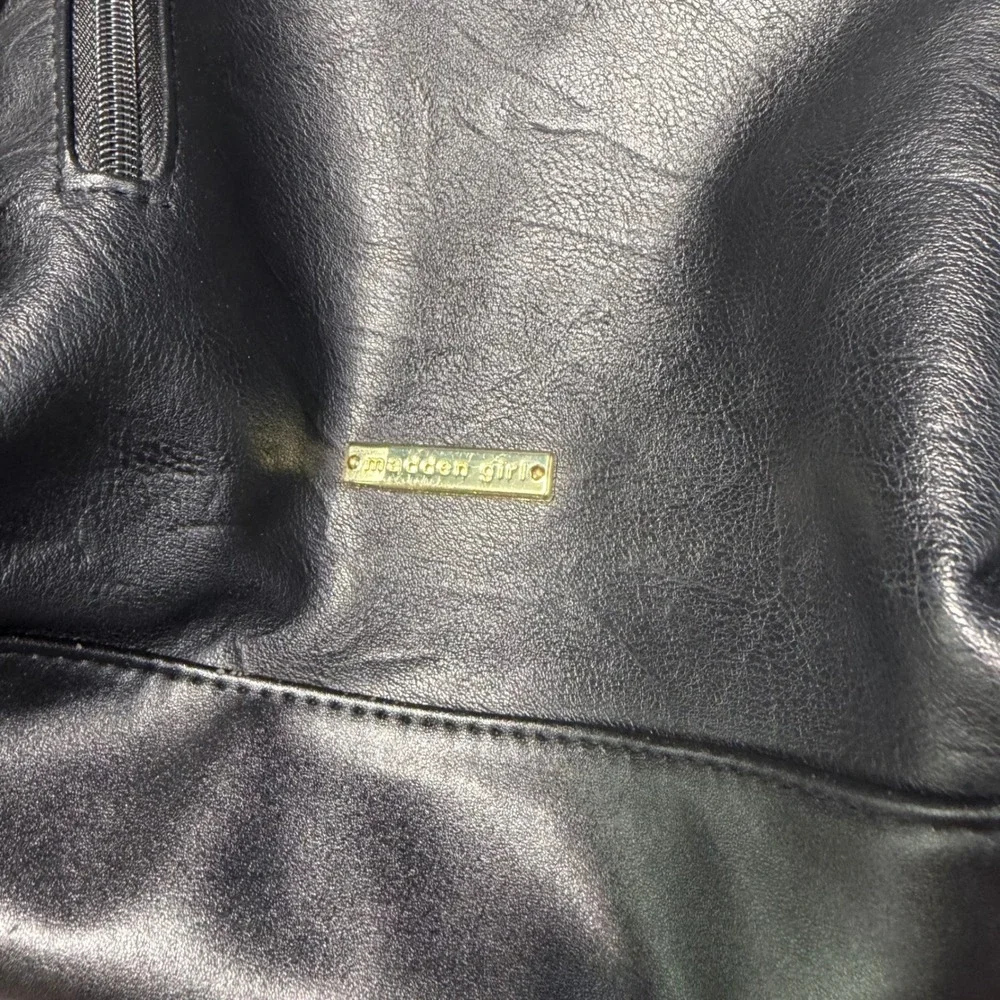 Madden Girl Backpack Faux Leather Foldover Flap Gold Hardware Sleek Urban